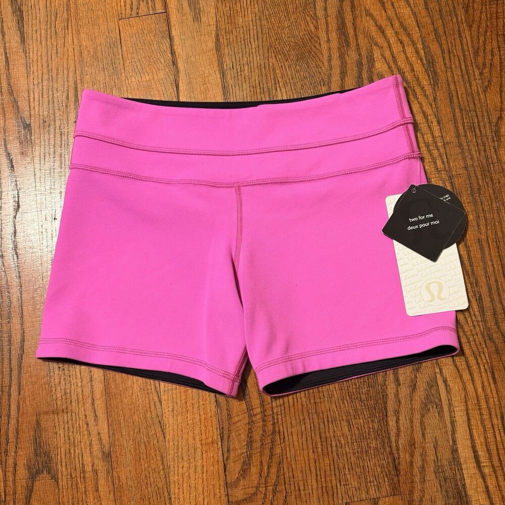 NWT Lululemon Reverse Groove Biker Short Luon Pink & Black Sz 8, 5” Insm Vintage